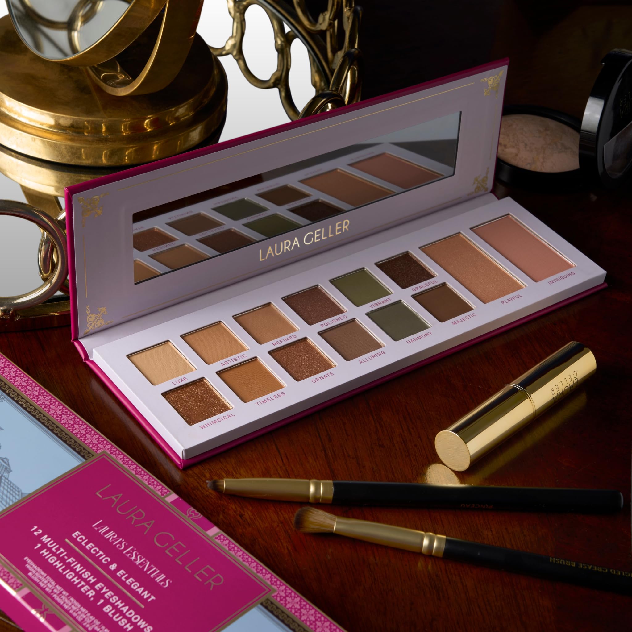 Laura Geller New York Laura's Essentials swatches demonstrate rich color payoff across finishes.