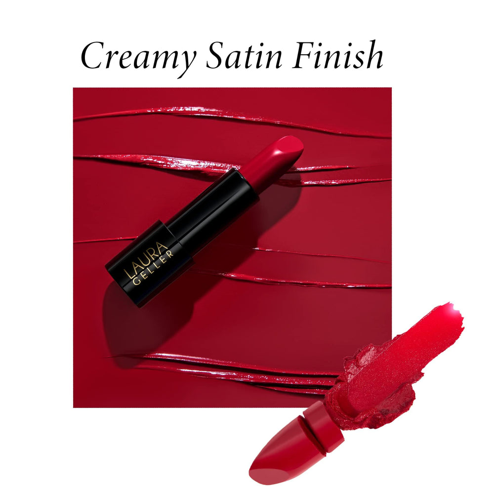 Applying Laura Geller New York Modern Classic Lipstick with clean lip technique