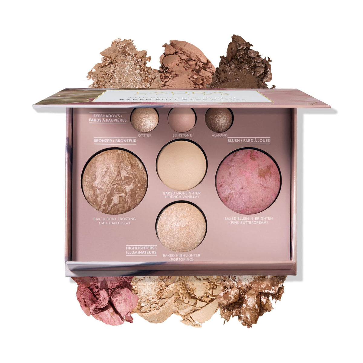 Paleta horneada Laura Geller New York para sombras neutras, ideal para looks diarios.