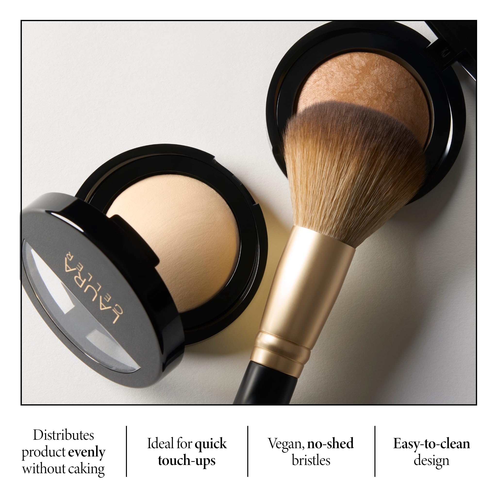 Pelo vegano suave y mezclable de Laura Geller New York para un look natural.