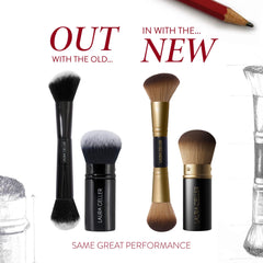 Pincel doble cara para blush y bronzer de Laura Geller New York, aplicación precisa.