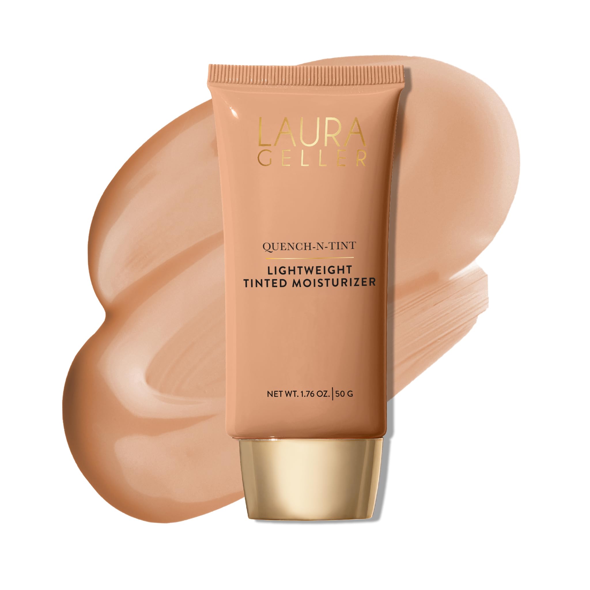 LAURA GELLER NEW YORK Quench-n-Tint – bouteille montrant hydratation légère et teint unifié.