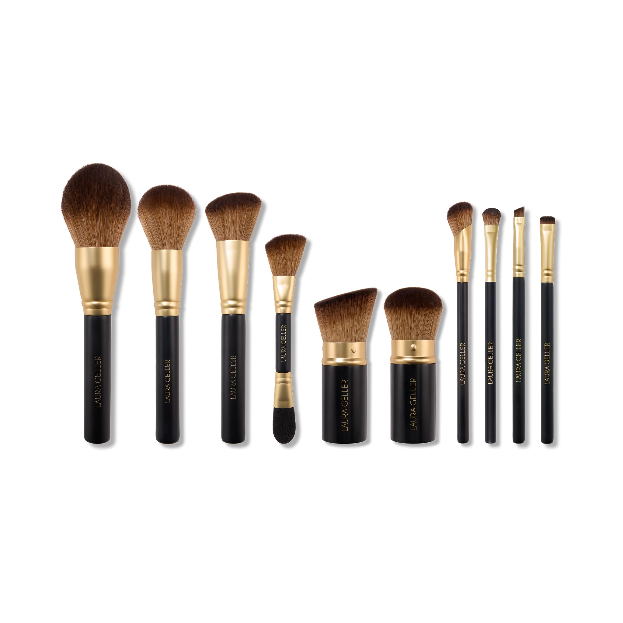 Set profesional de 10 brochas para maquillaje de Laura Geller New York, acabados versátiles.