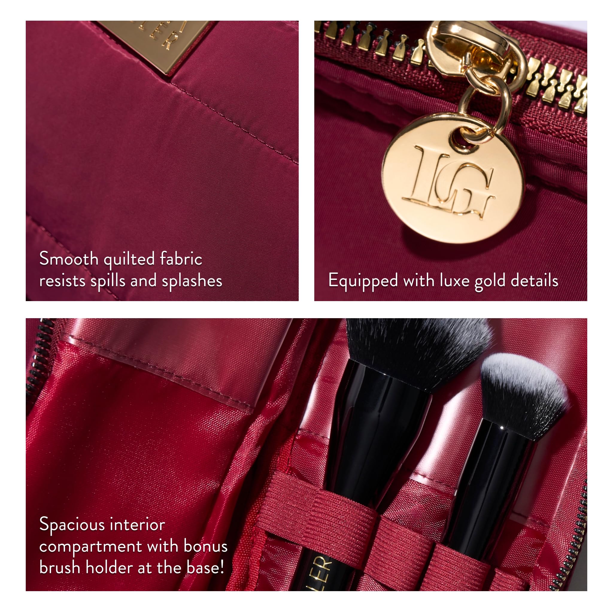 Sac maquillage grande capacité, permet d'emmagasiner tous vos produits Laura Geller.