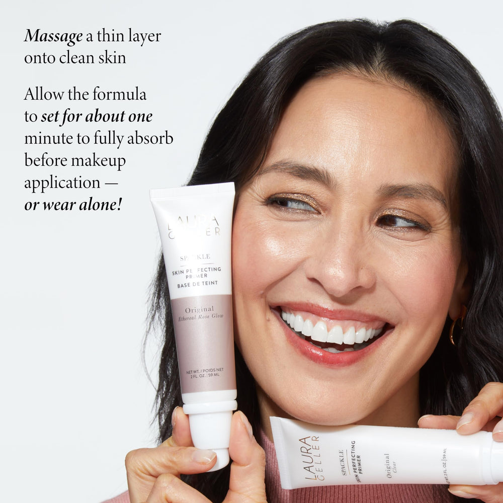 Laura Geller Spackle Primer: apto para piel seca a normal, base lista para maquillaje.