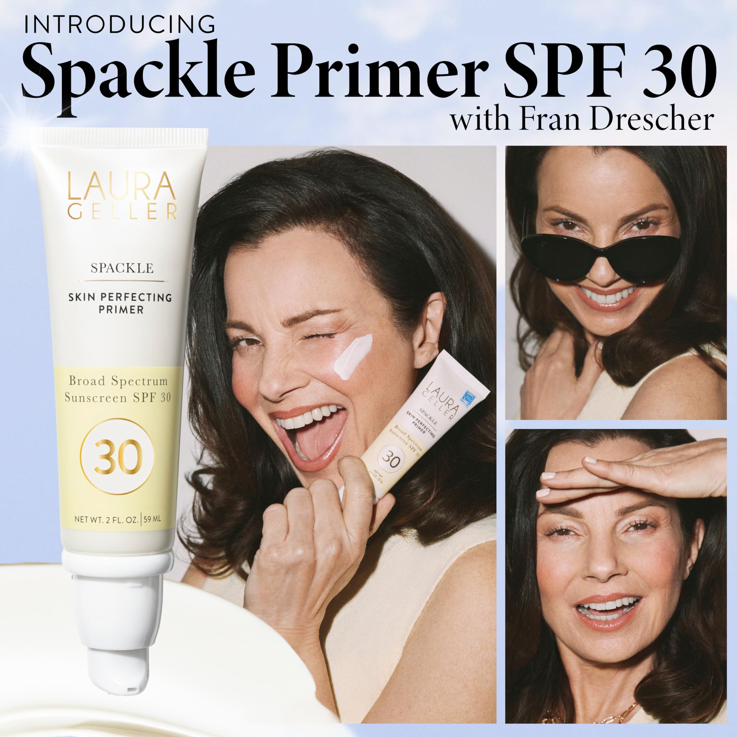 Laura Geller Spackle Primer Textura Satinada ofrece brillo suave.