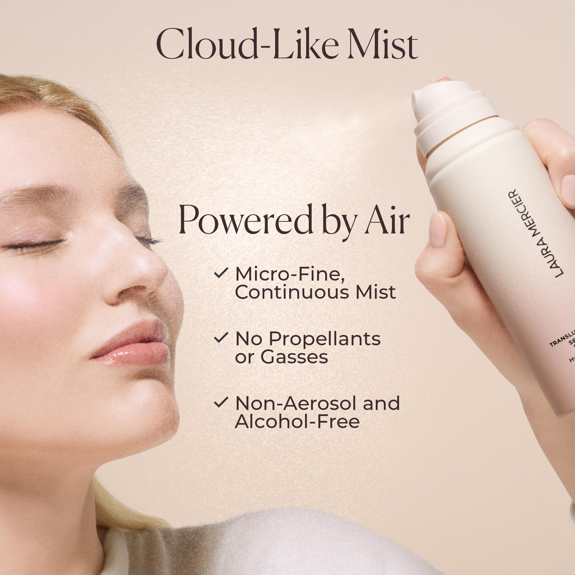Laura Mercier ácido hialurónico y agua mineral francesa ofrecen hidratación duradera.