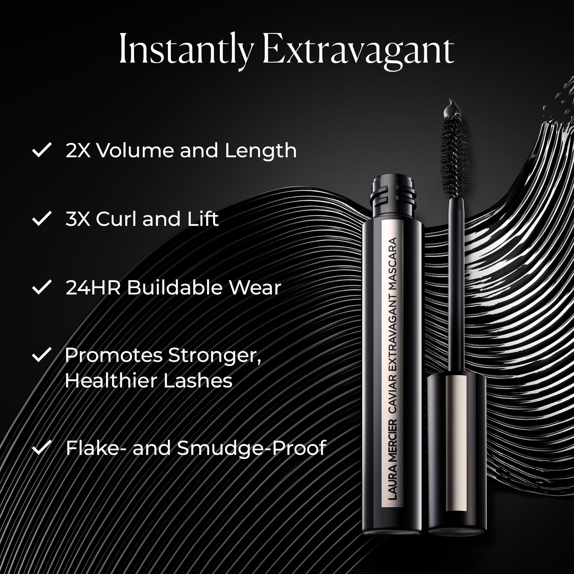 Laura Mercier Caviar Extravagant Mascara: aplicador cepillo facilita una aplicación controlada.