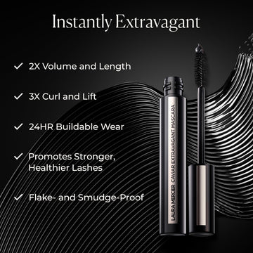 Laura Mercier Caviar Extravagant Mascara: aplicador cepillo facilita una aplicación controlada.