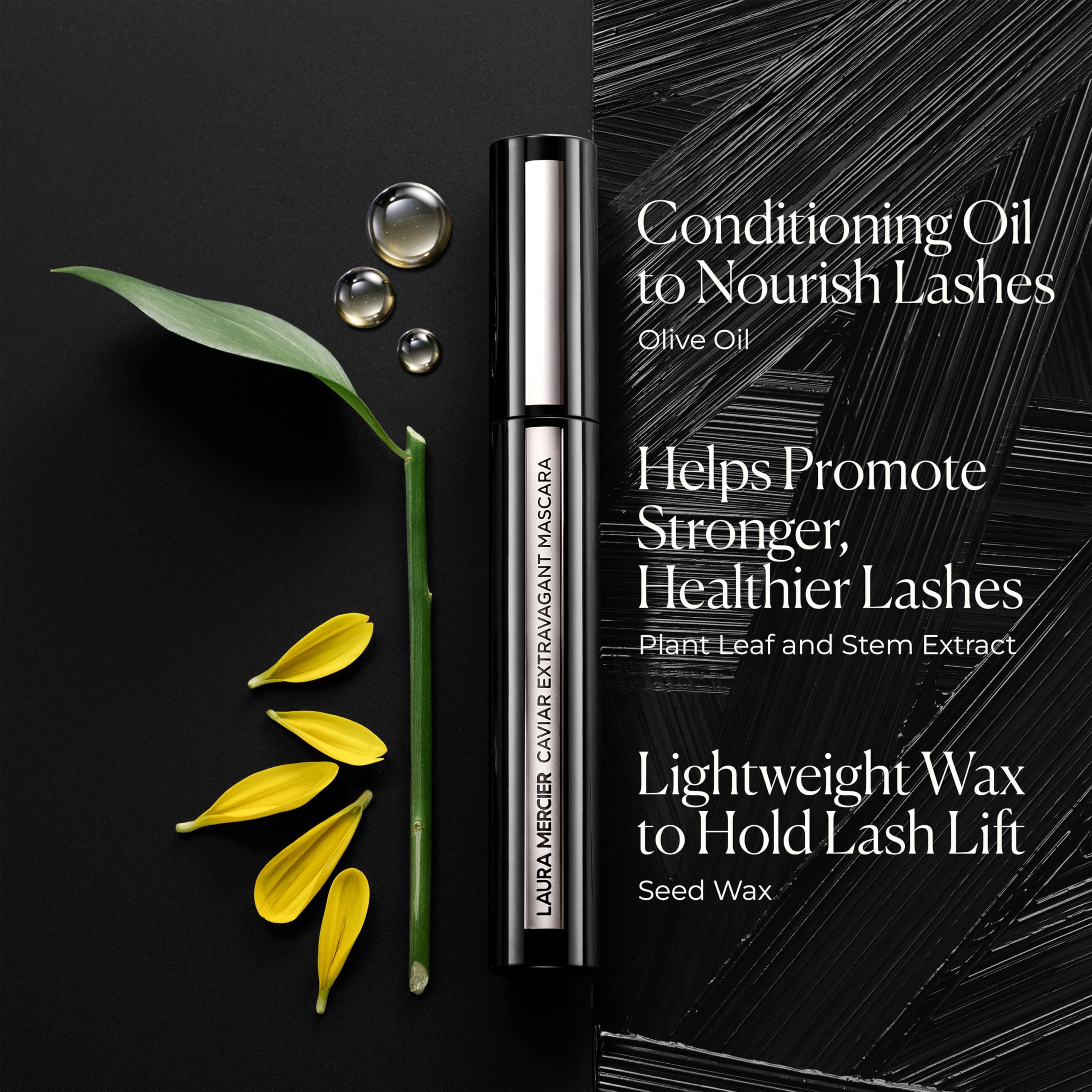Laura Mercier Caviar Extravagant Mascara: pigmento negro intenso para definición de ojos.