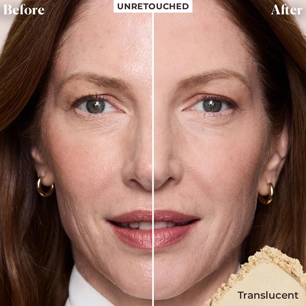 Laura Mercier Poudre libre translucide — texture légère qui floute légèrement les pores.