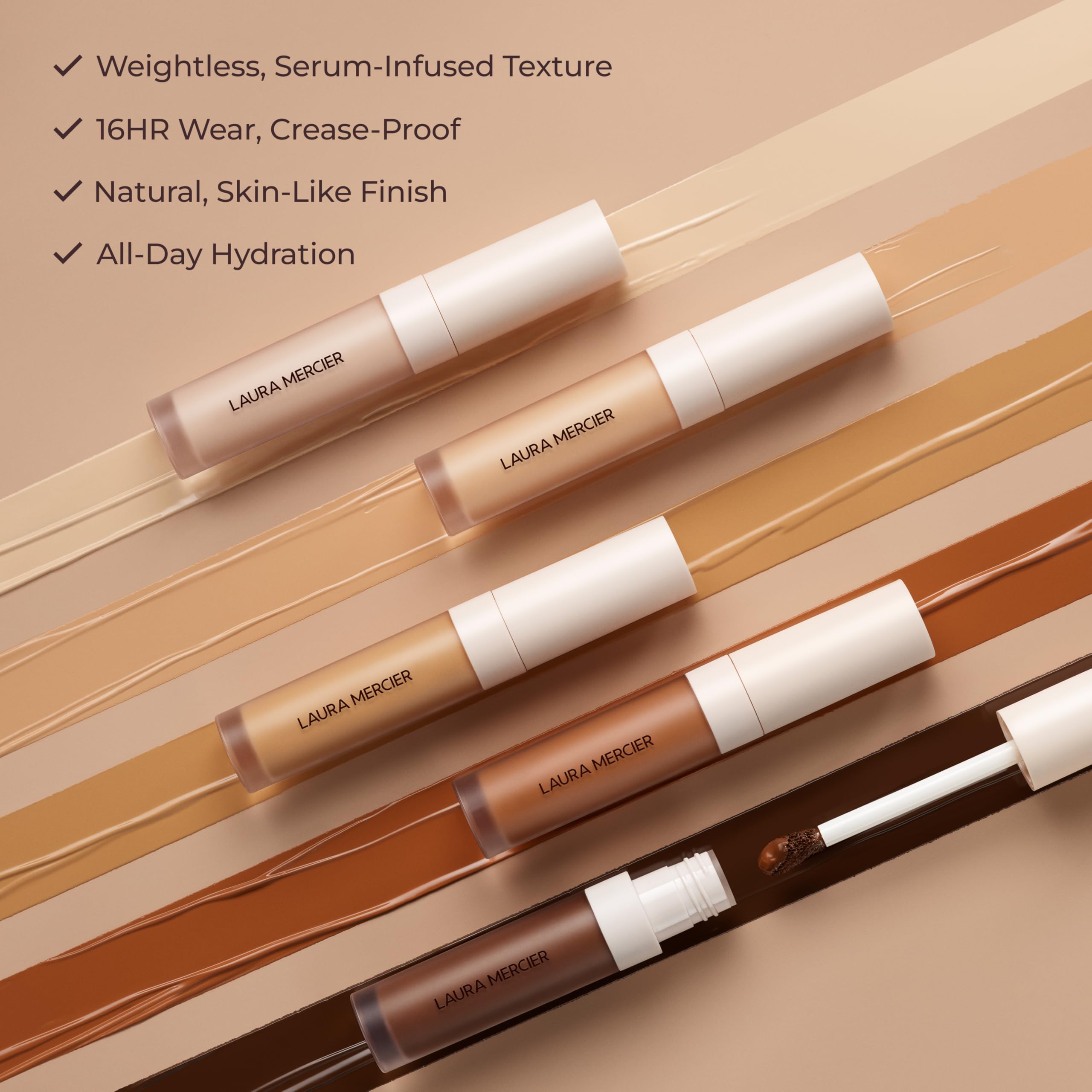 Laura Mercier Real Flawless Serum Concealer dura todo el día para mirada fresca.