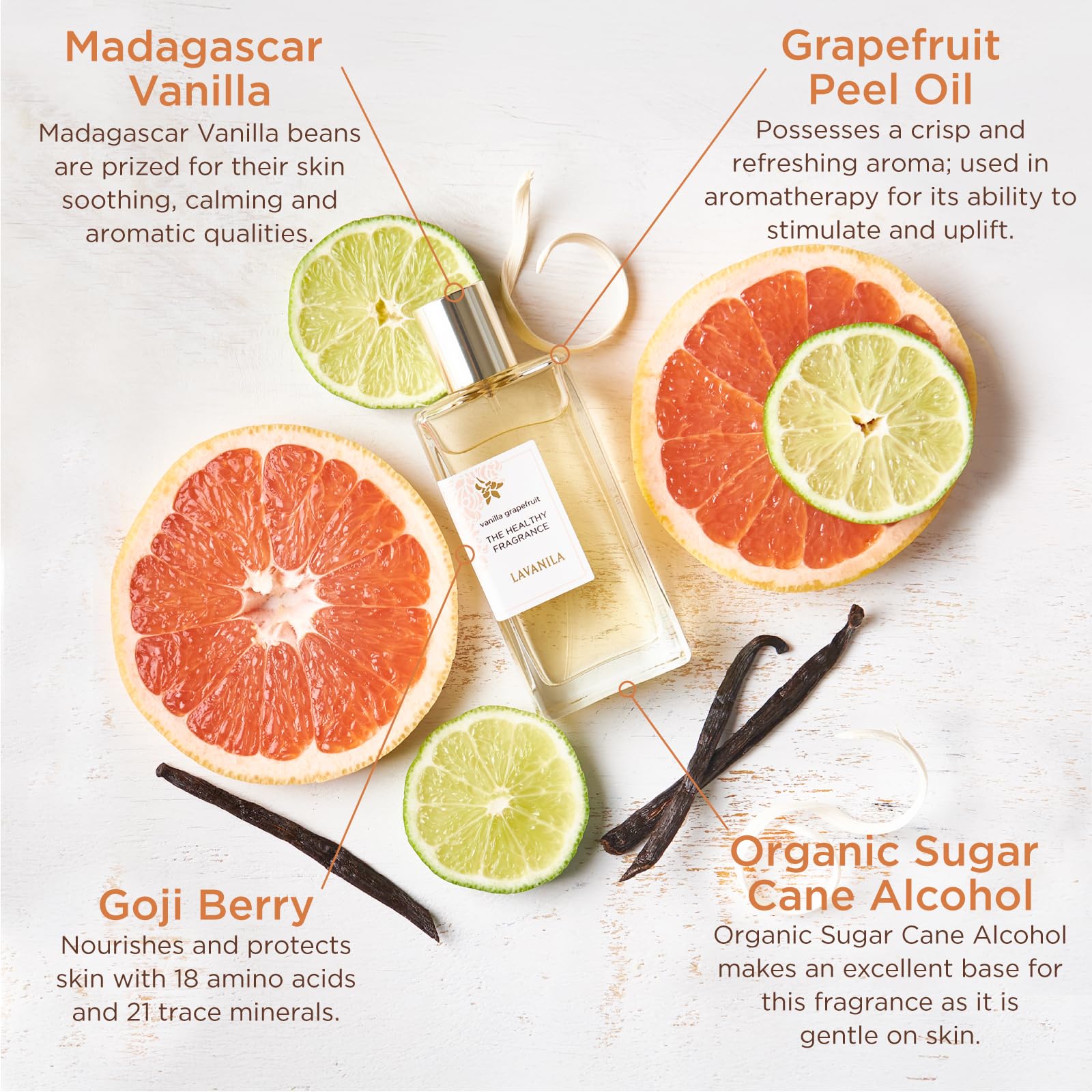 Primer plano del aroma cítrico y vainilla suave de Lavanila Pomelo