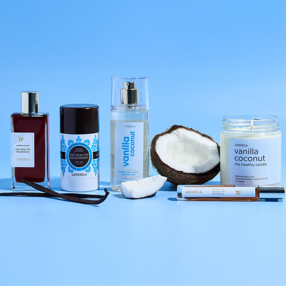 Bruma perfumada LAVANILA: envase cómodo para llevar y piel sensible.
