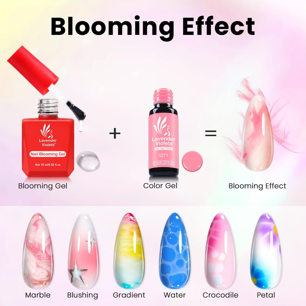 Lavender Violets Blooming Gel, aplicación con pincel detallista, precisión para líneas finas.