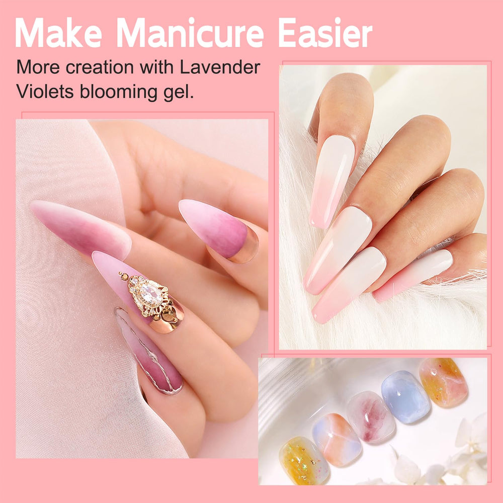 Lavender Violets Blooming Gel, efecto acuarela, pétalos suaves para uñas.
