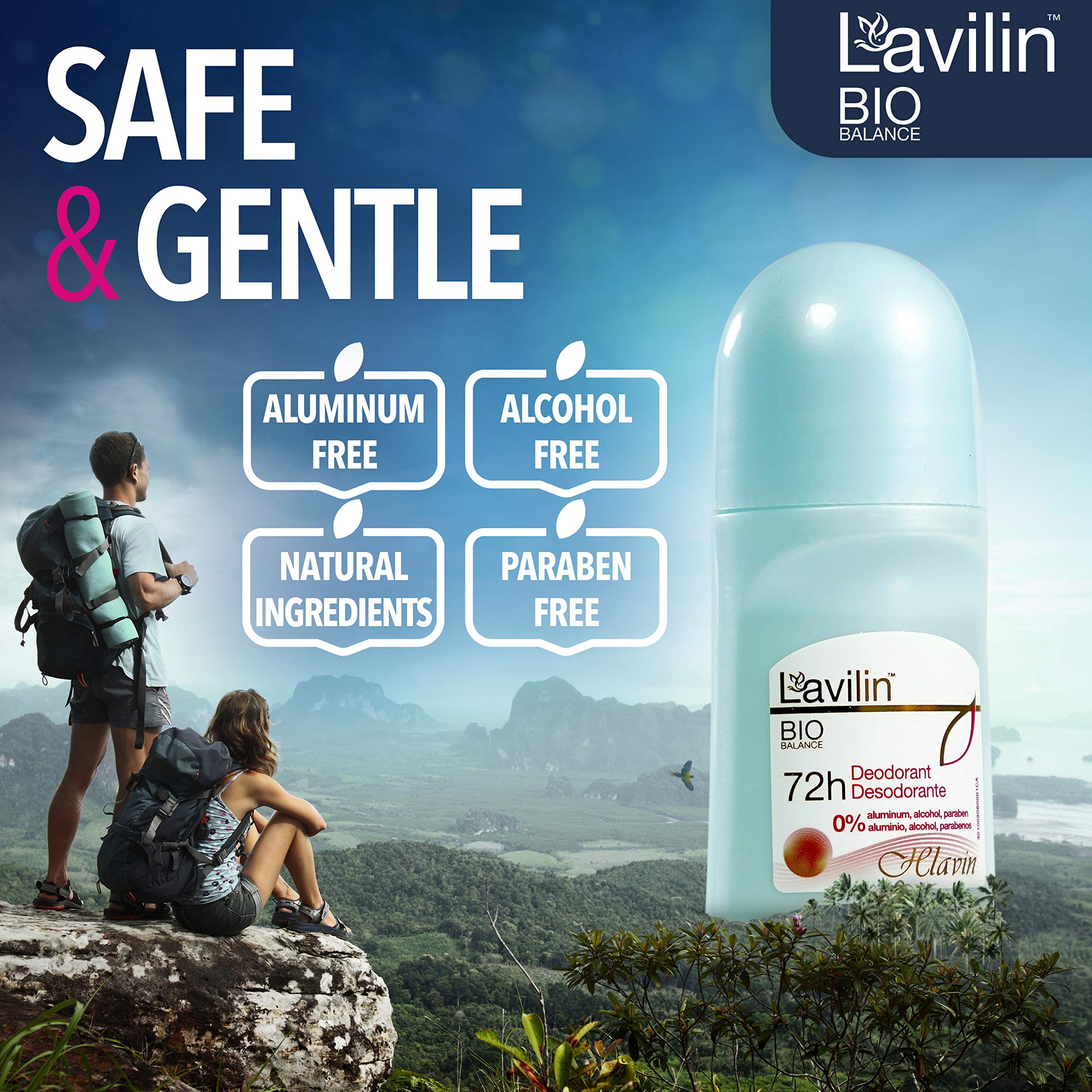 Desodorante Lavilin Roll-On envase compacto de 2oz para viajar.