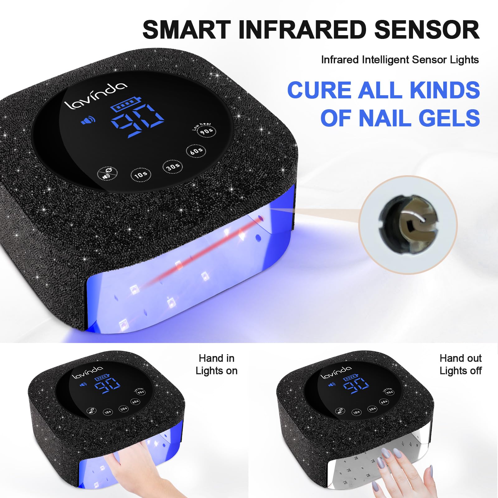 Lavinda 54W lámpara UV, diseño con rhinestones negros para estilo en casa