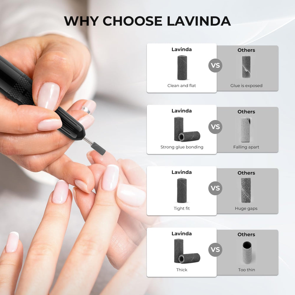 Lavinda bandas lijado compatibles con taladro 3/32 pulgadas para uñas naturales o artificiales