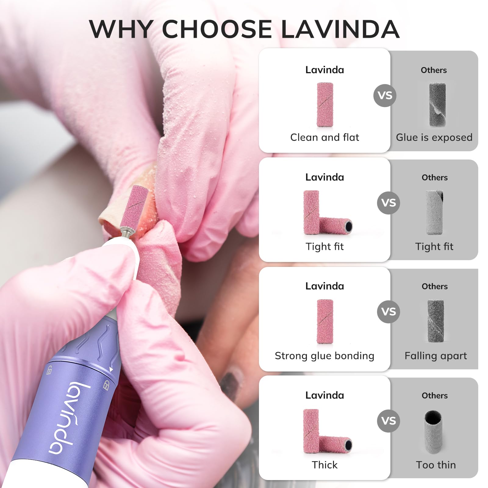 Lavinda bandas mini para uñas naturales o artificiales, ideal para manicuras