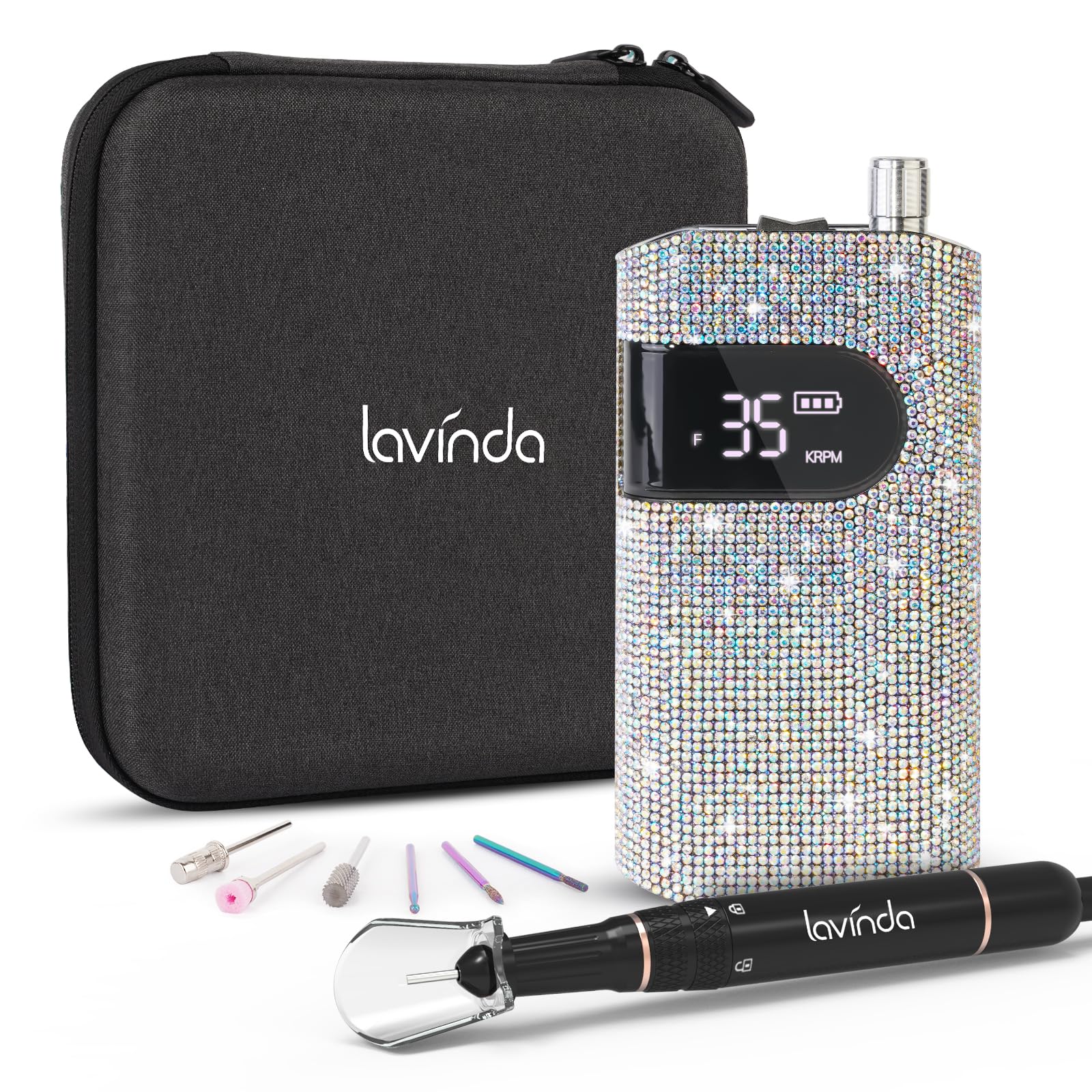 Lavinda Diamante 35000rpm: caja y taladro, listo para uso doméstico y profesional.