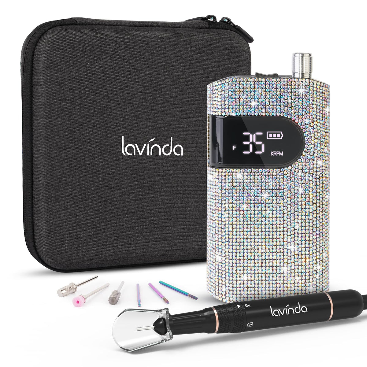 Lavinda Diamante 35000rpm: caja y taladro, listo para uso doméstico y profesional.