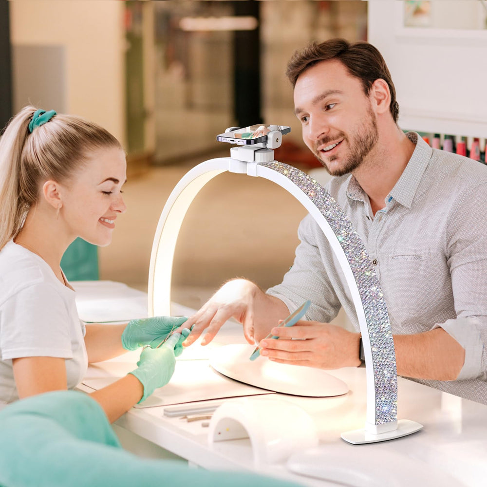 Lavinda lámpara media luna con soporte para teléfono, ideal para ver y grabar arte de uñas.