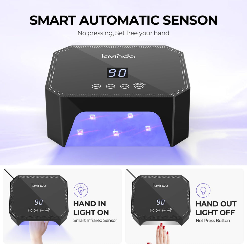 Lavinda lámpara UV 54W con base desmontable y bandeja magnética para mayor espacio.