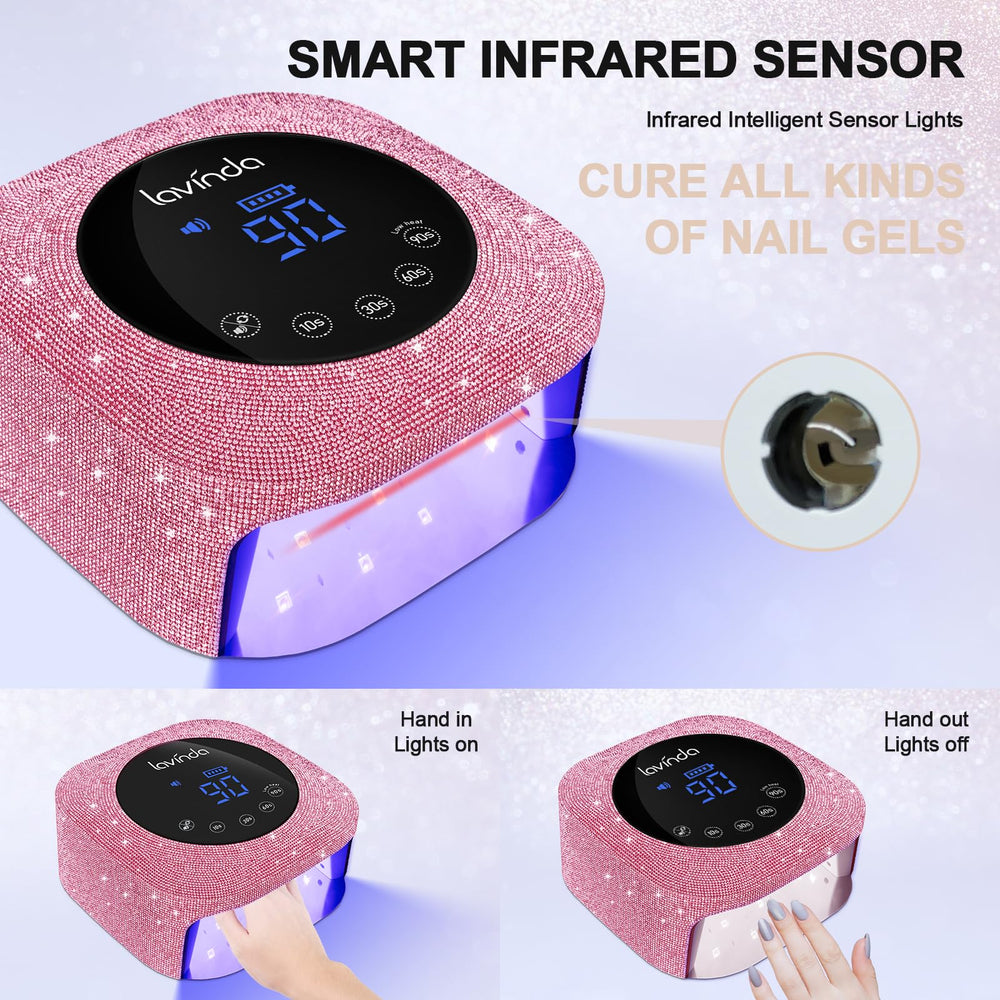 Lavinda UV 54W, amplio espacio para curar cinco uñas.