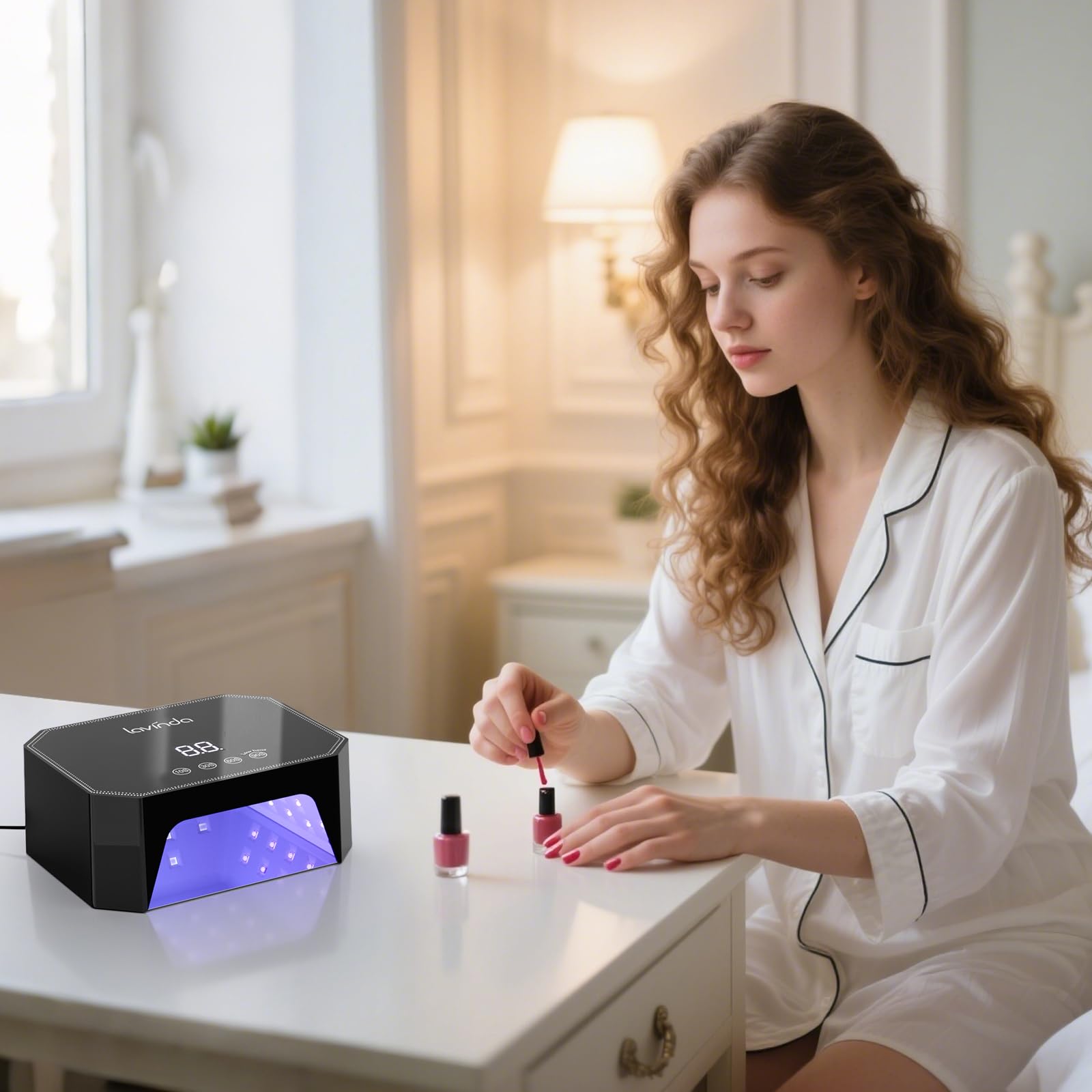 Lavinda lámpara UV LED 54W con pantalla LCD clara para tiempos precisos.