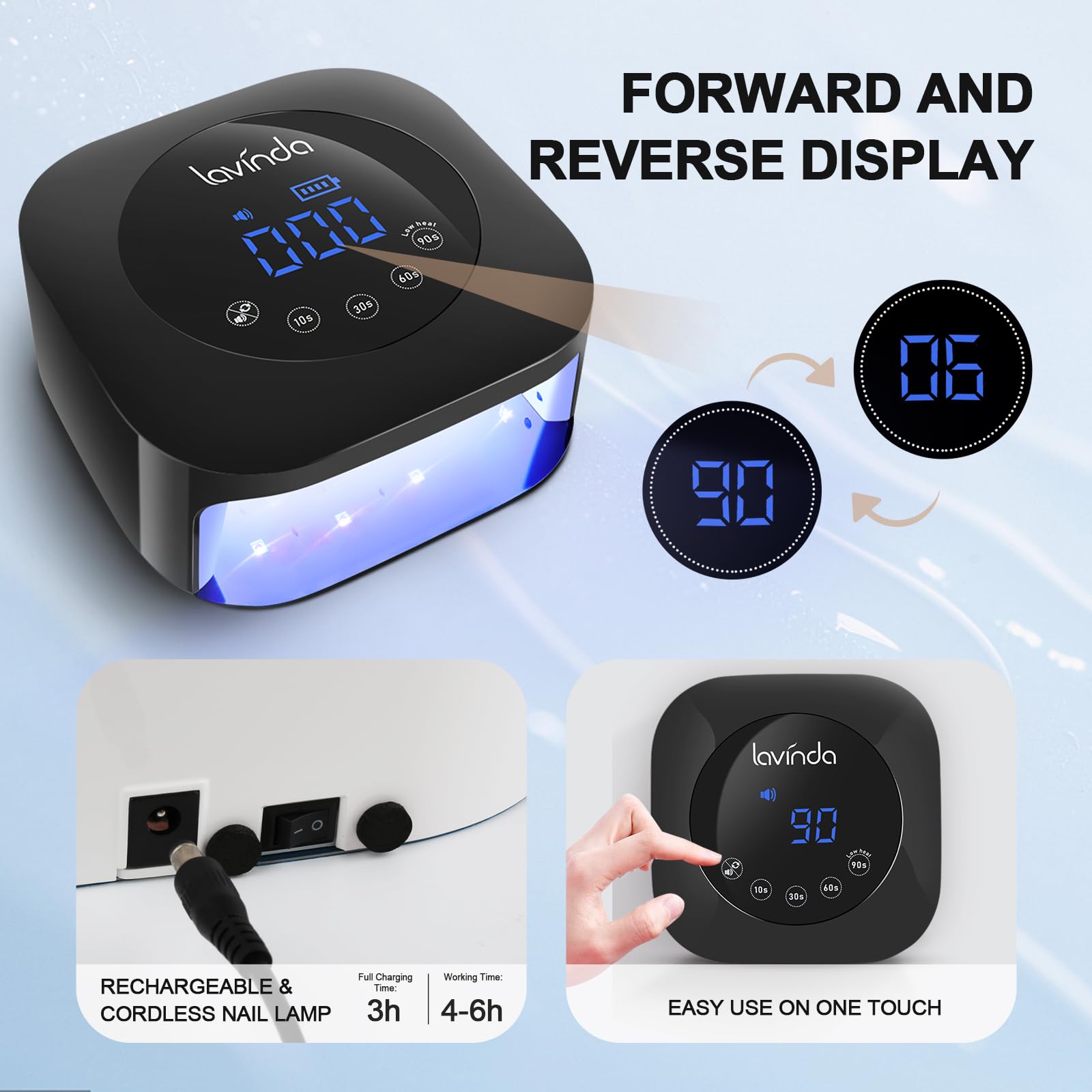 Lavinda Lámpara UV de gran espacio, ideal para curar varias uñas.