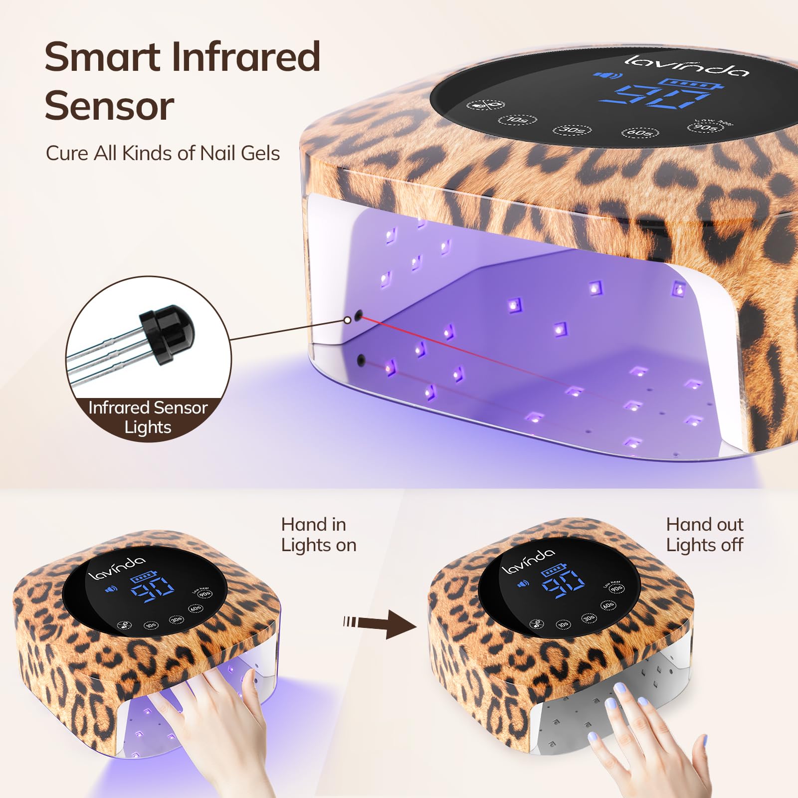 Lavinda lampara UV sensor infrarrojo detecta la mano para curado automatico
