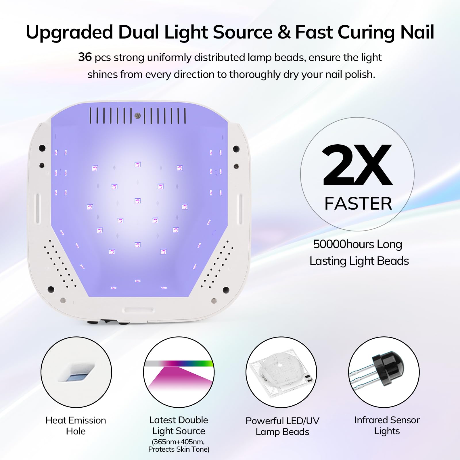 Lavinda lampara UV-LED con base desmontable para limpieza y ajuste cómodo