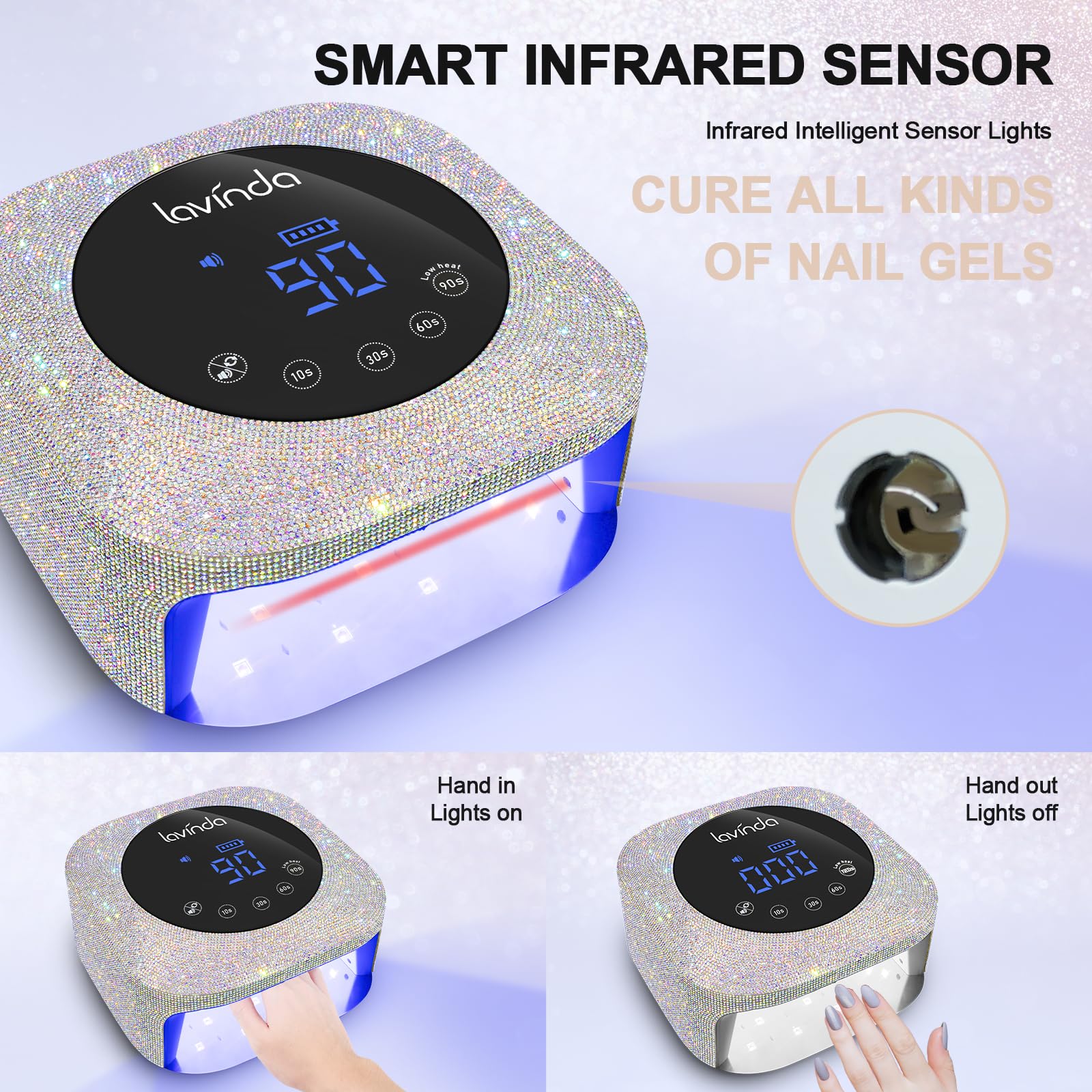 Lavinda UV LED temporizadores 4 ajustes para sesiones rápidas