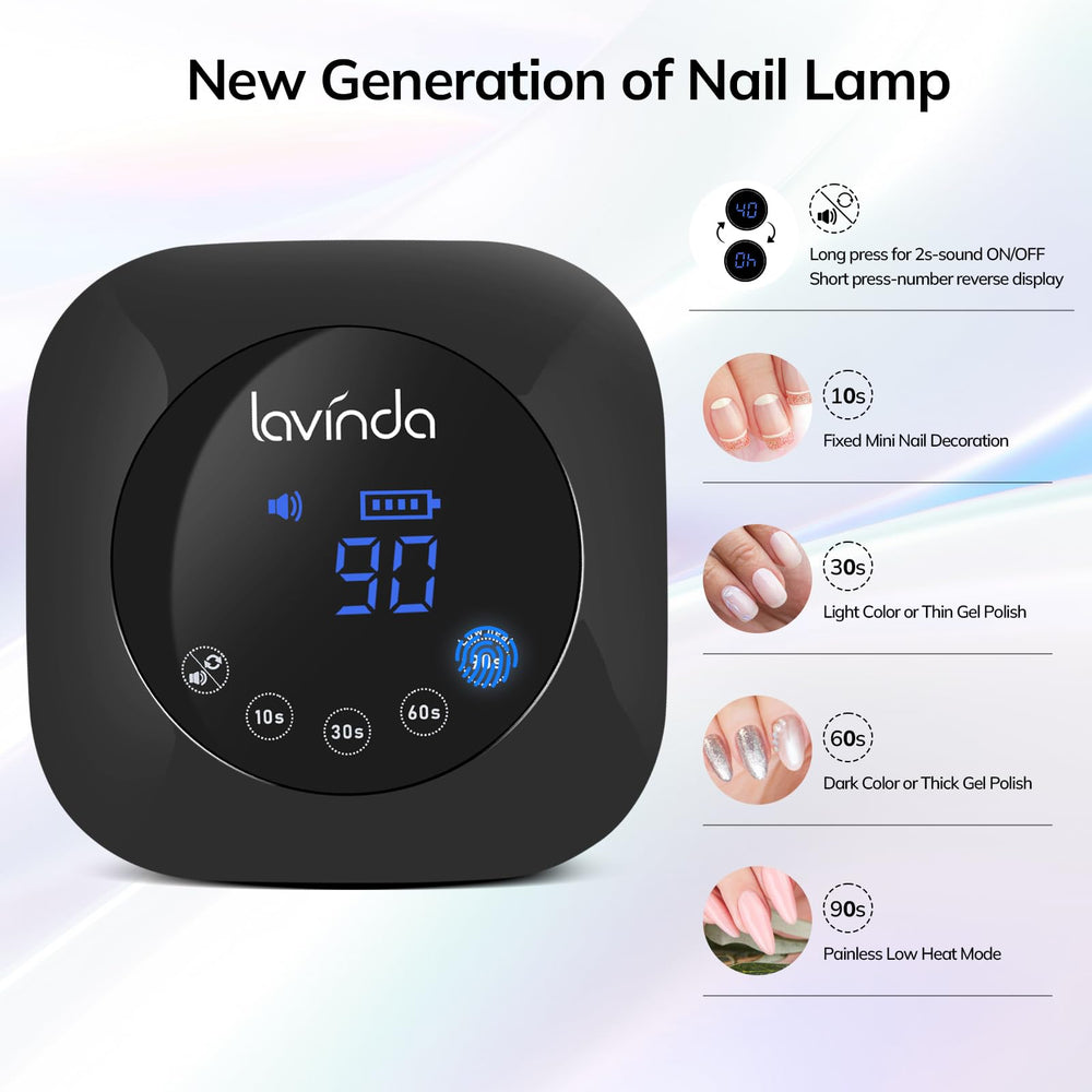 Lavinda Lámpara UV con pantalla táctil grande para control preciso del tiempo.