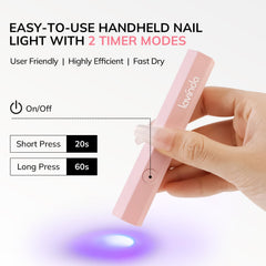 Lavinda, luz uv, curado preciso de una uña con detalle.