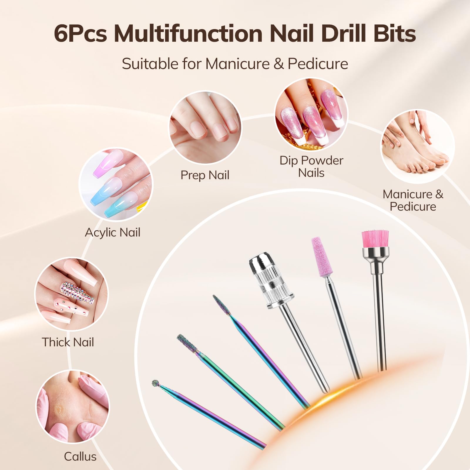 Lavinda kit de 6 brocas para limado, lijado y pulido de uñas