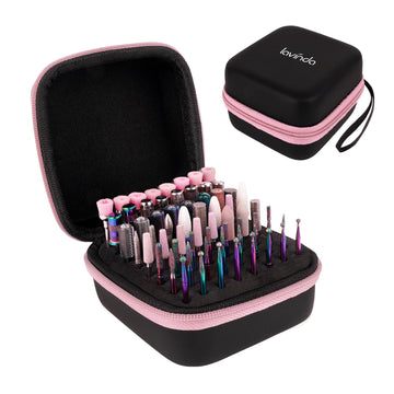 Lavinda porta-brocas rosa con 64 orificios para organizar brocas de uñas