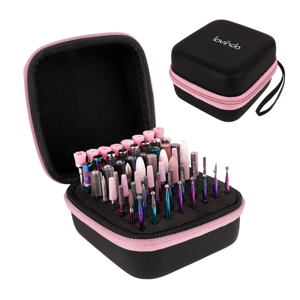 Lavinda porta-brocas rosa con 64 orificios para organizar brocas de uñas