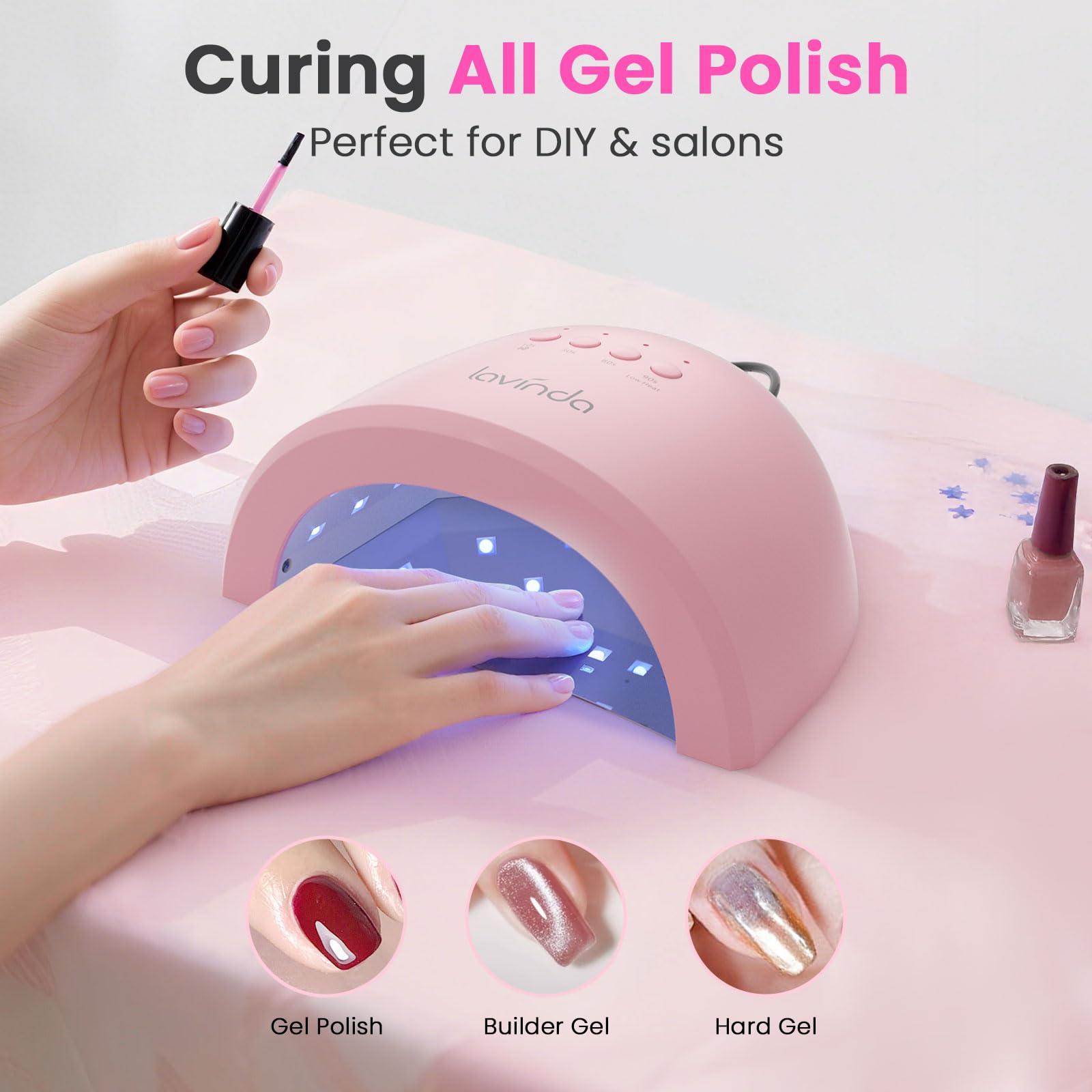 Lavinda UV nail lamp reflective metal base enhances light distribution