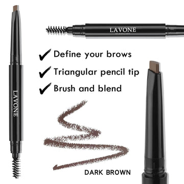 LAVONE brow pencil dark brown for natural, fine hair-like lines.