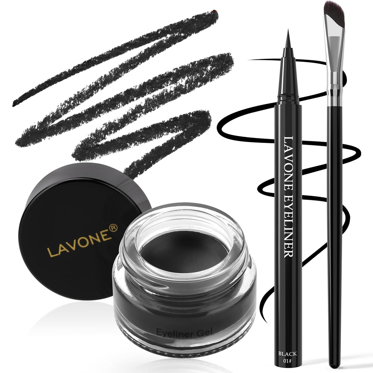 Delineador gel negro de LAVONE, textura cremosa para color intenso y duradero.