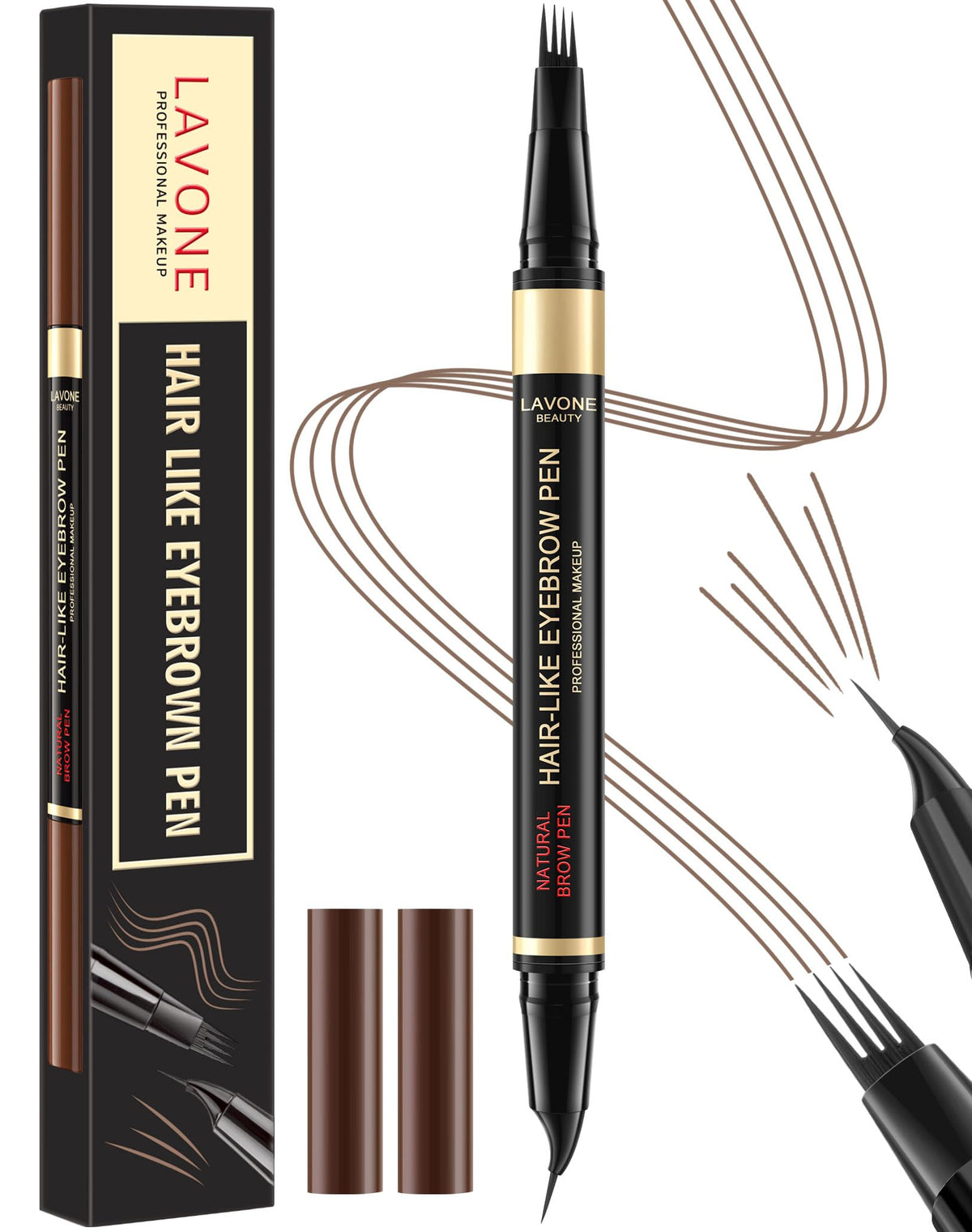 LAVONE Eyebrow Pen with microblading tip creates natural hair-like strokes for fuller brows.
