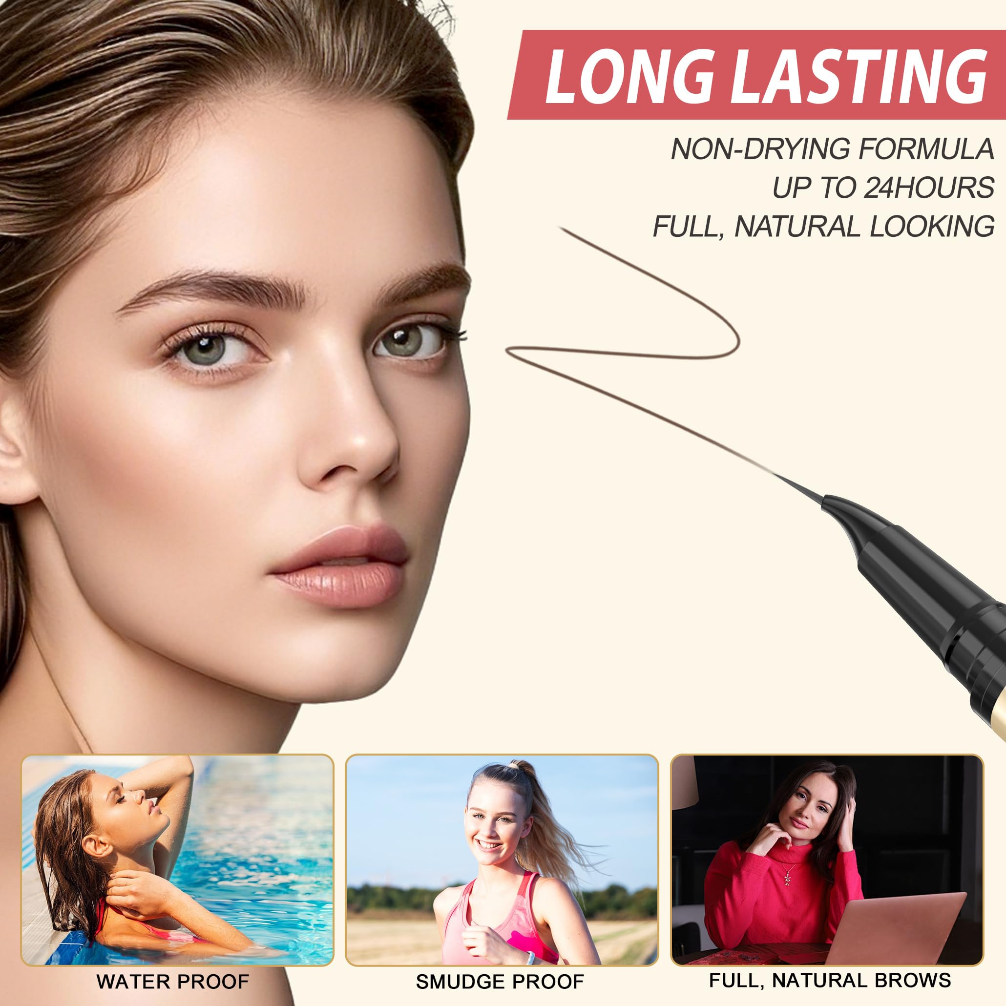 LAVONE Eyebrow Pen is waterproof for all-day wear.