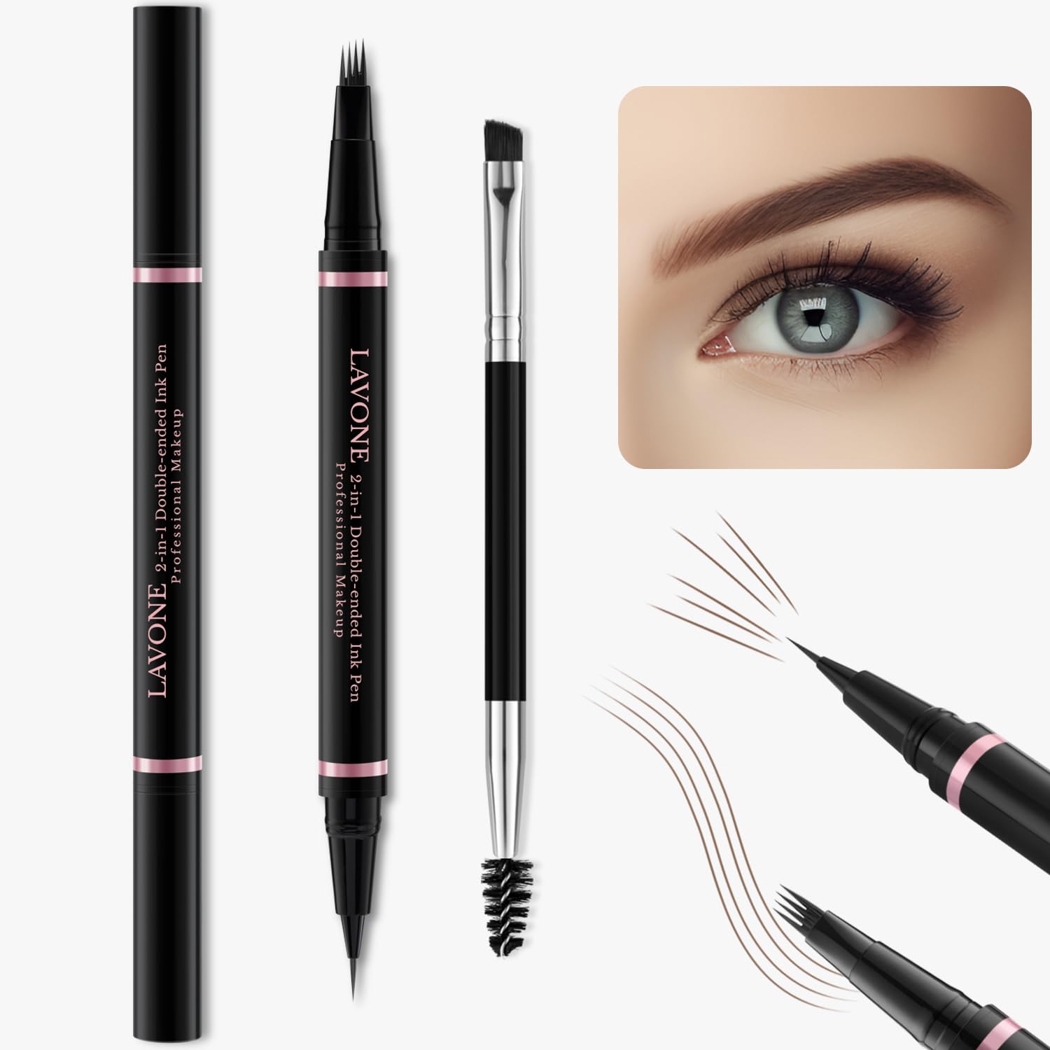 LAVONE lapiz cejas 4 puntas para trazos realistas y definidos.