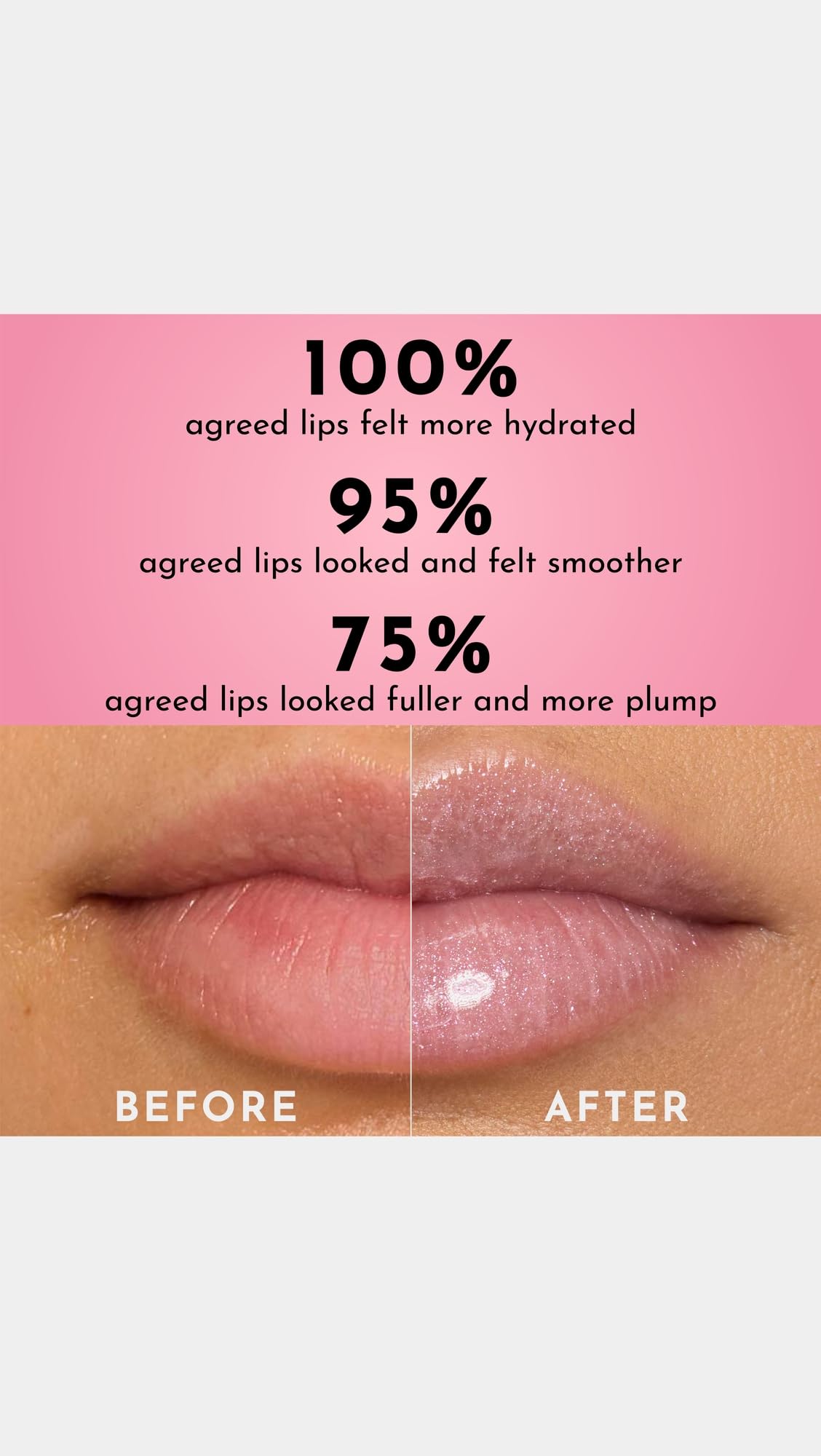 Lawless brillos labiales rosados muestra en labios para hidratación suave.