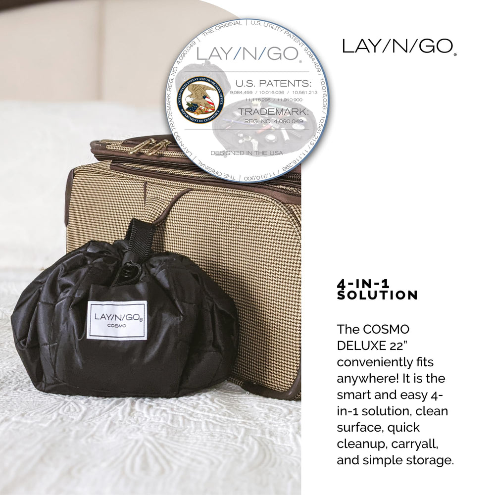 Lay-n-Go Cosmo: diseño portátil que se pliega y cabe en maleta.