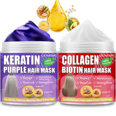 Layhomo Mascarilla Morada con Queratina para cabello Rubio, neutraliza tonos amarillos y aporta brillo.