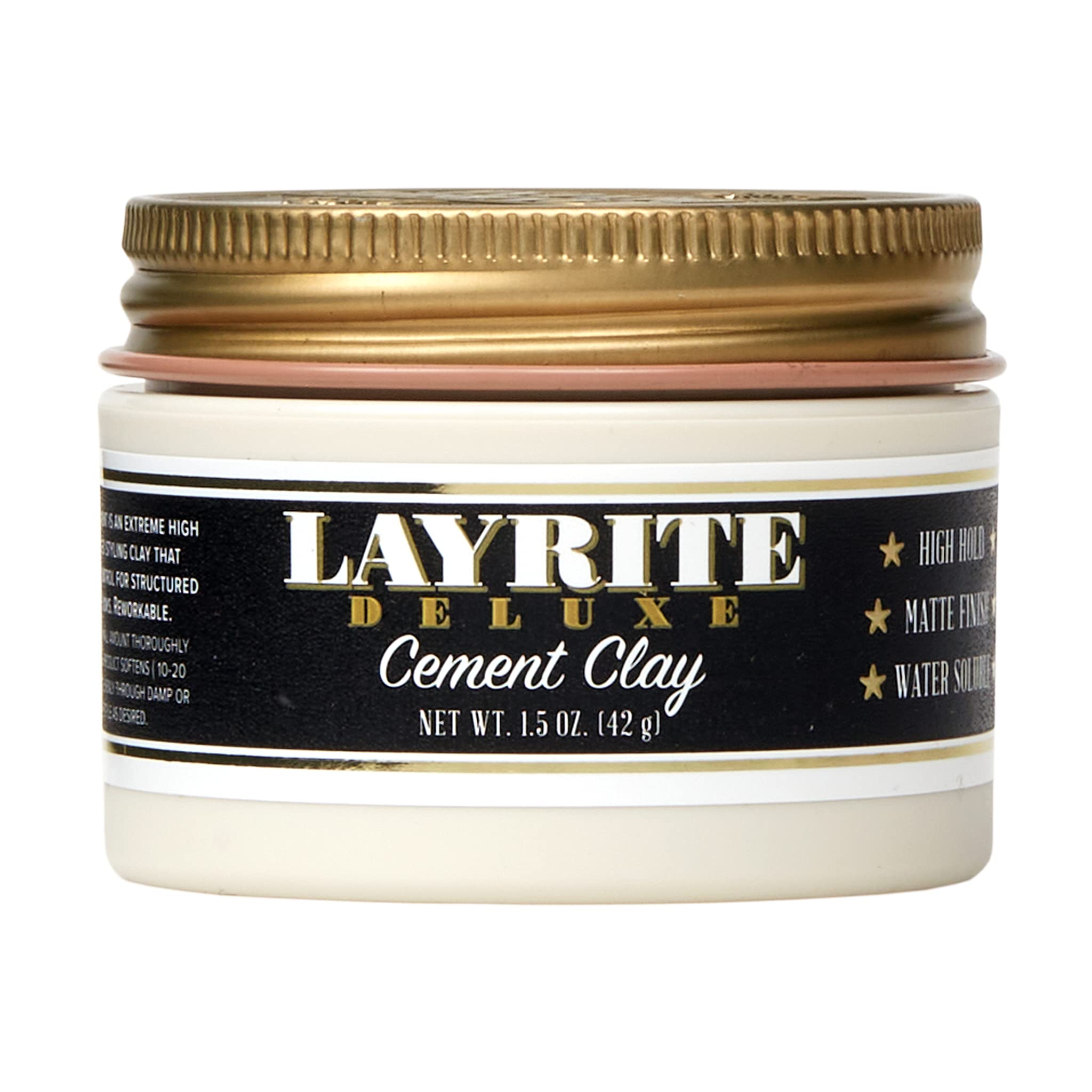 Layrite arcilla cemento de lujo en envase blanco, ideal para peinar todo el día