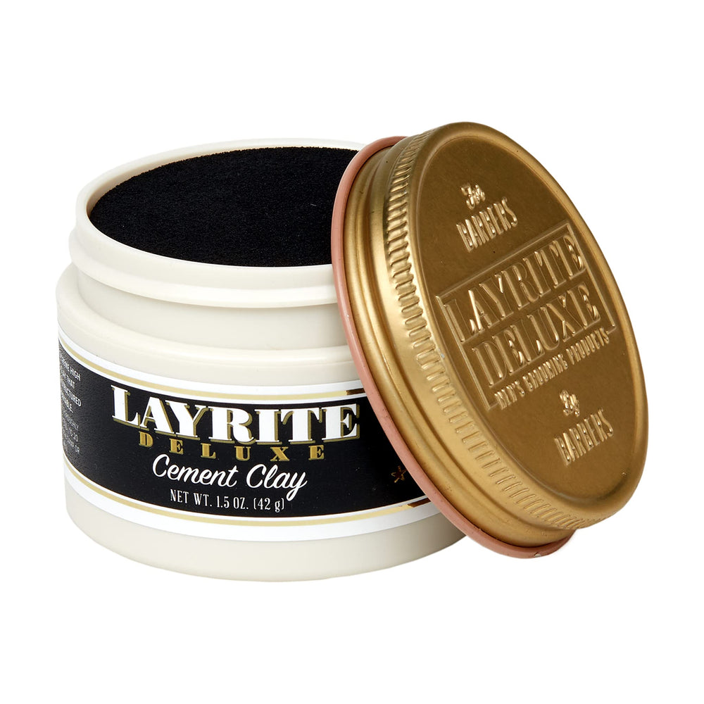 Layrite arcilla cemento de lujo, primer plano, acabado mate suave para peinado duradero